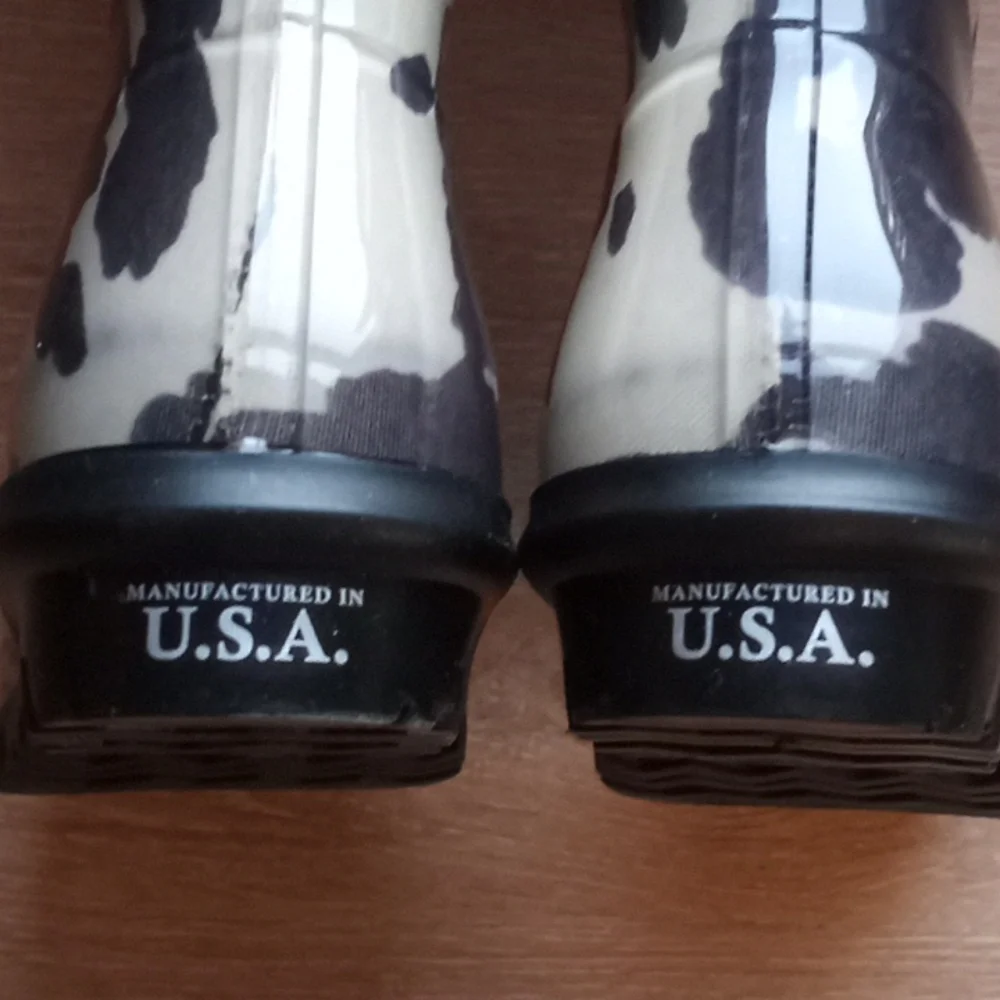 Women's Chinook Tall Rain Boots Cow Print Chunky Heel - Picture 10 of 13